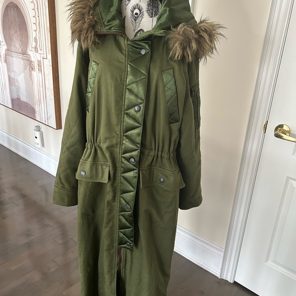 We The Free army green Jacket with faux Fur Hood